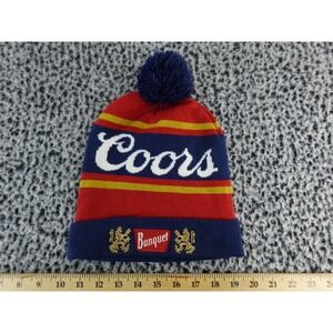 Coors Banquet Beer Pom Pom Beanie Hat Winter Knit Cap Mad Engine